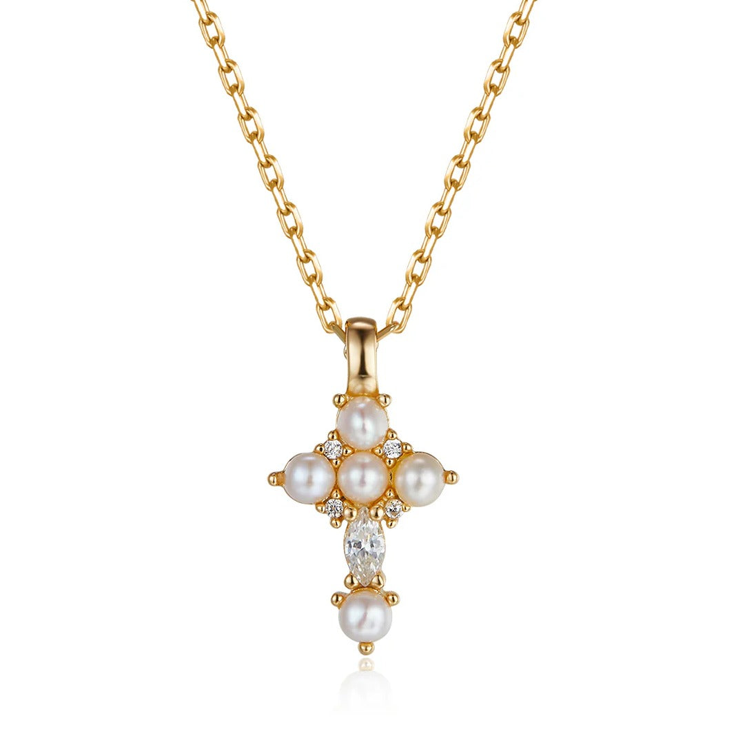 Vera Design Cross Pearl Tiny  Pendant Hálsmen